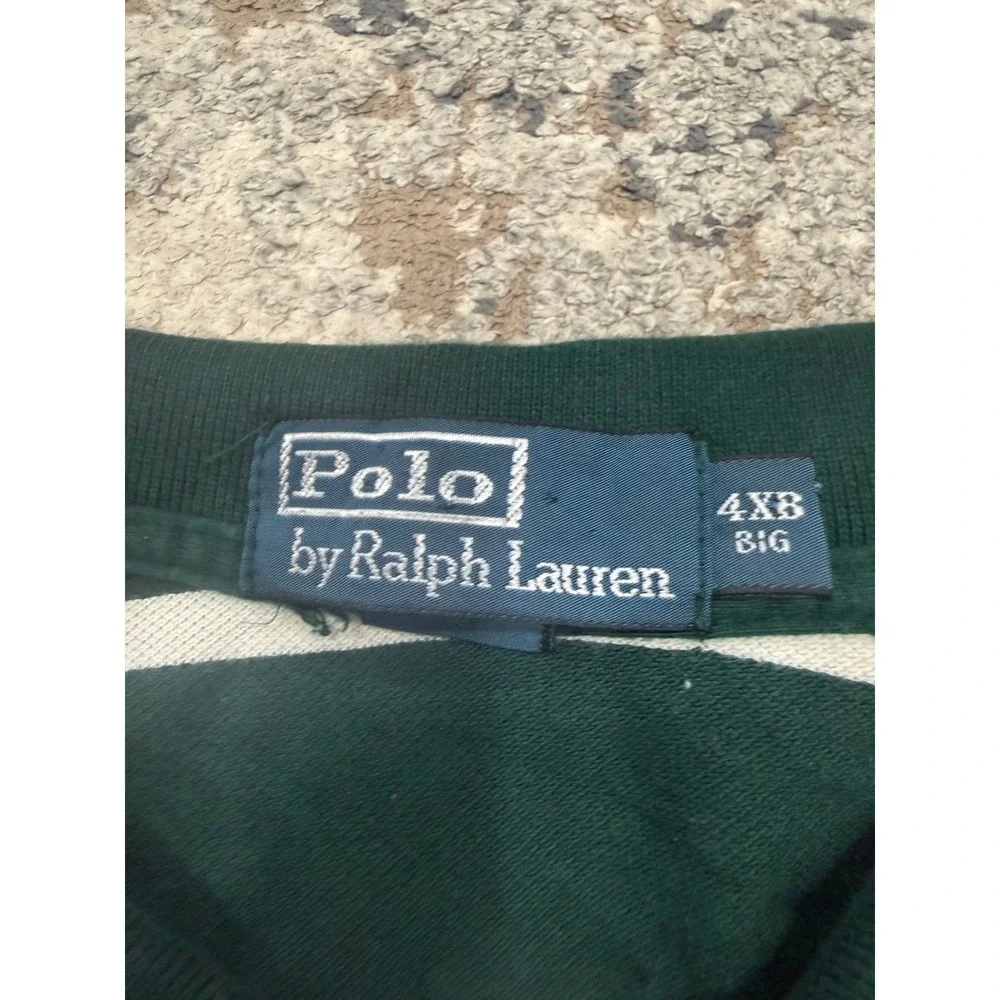 Polo Ralph Lauren Mens 4XB Big Green White Striped Short Sleeve Polo Shirt